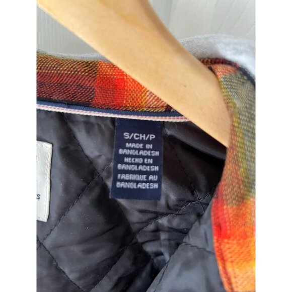 Wrangler Hooded Flannel Jacket Small Plaid Quilted Lined Shacket Orange Black - Picture 3 of 7